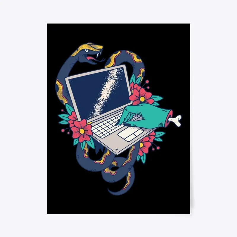 Laptop Tattoo Motiv mit Schlange + Hand